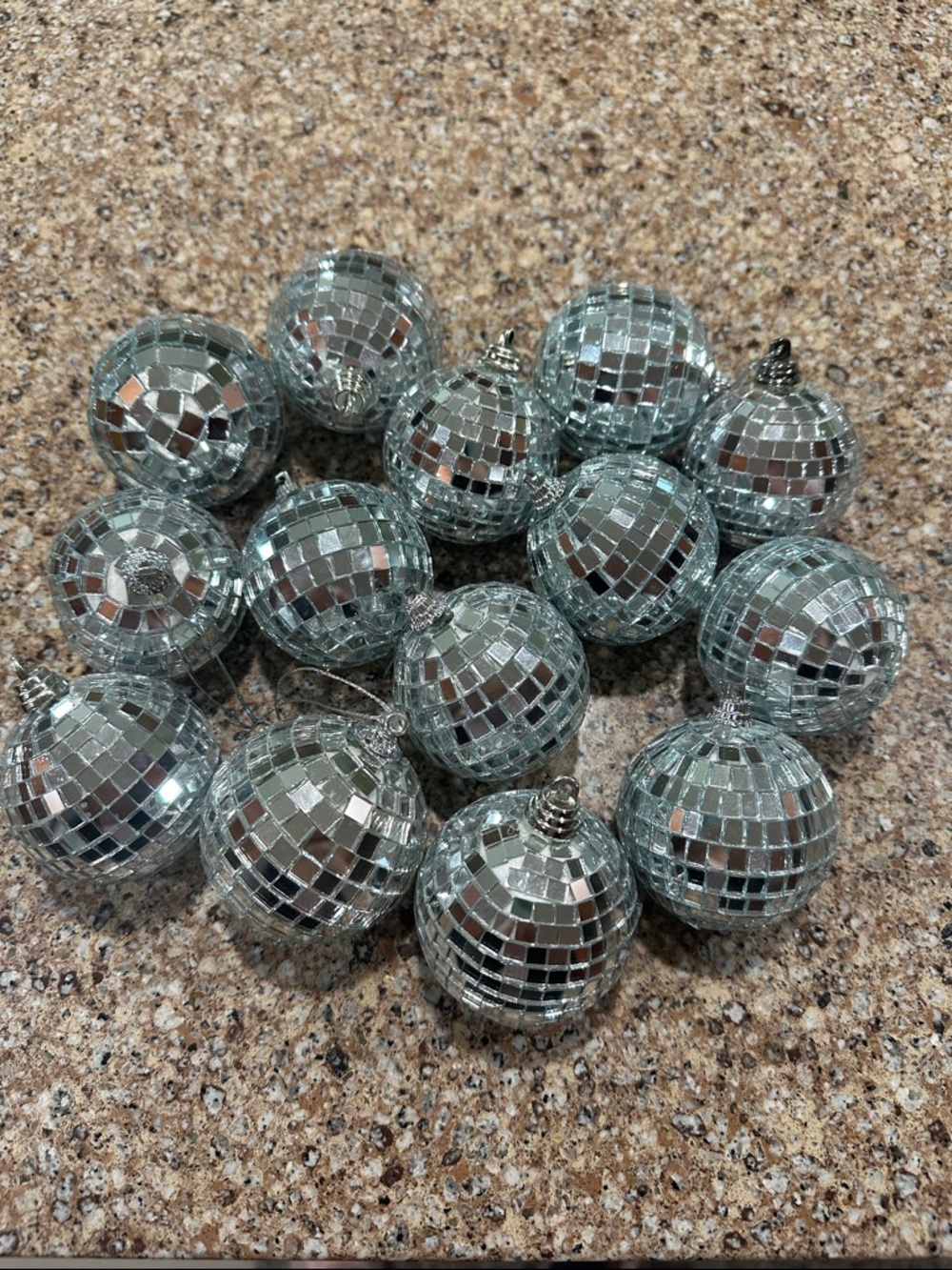 Set of 14 Mirror Disco Ball Ornaments - Silver